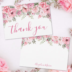 Blush Pink Watercolor Floral Thank You Card