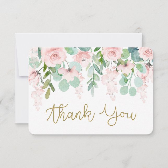 Blush Pink watercolor floral thank you card (Front)