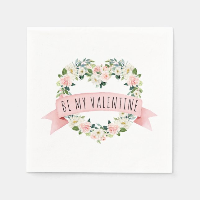 Blush Pink Watercolor Floral Valentine Napkin (Front)