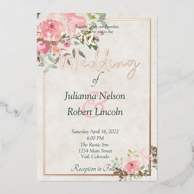 Blush pink watercolor floral wedding  (Front)