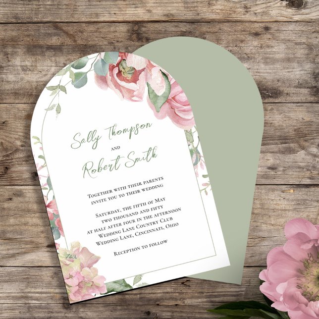 Blush Pink Watercolor Floral Wedding Arch Invitation (Pink floral wedding arch invitations with stylish calligraphy script. )