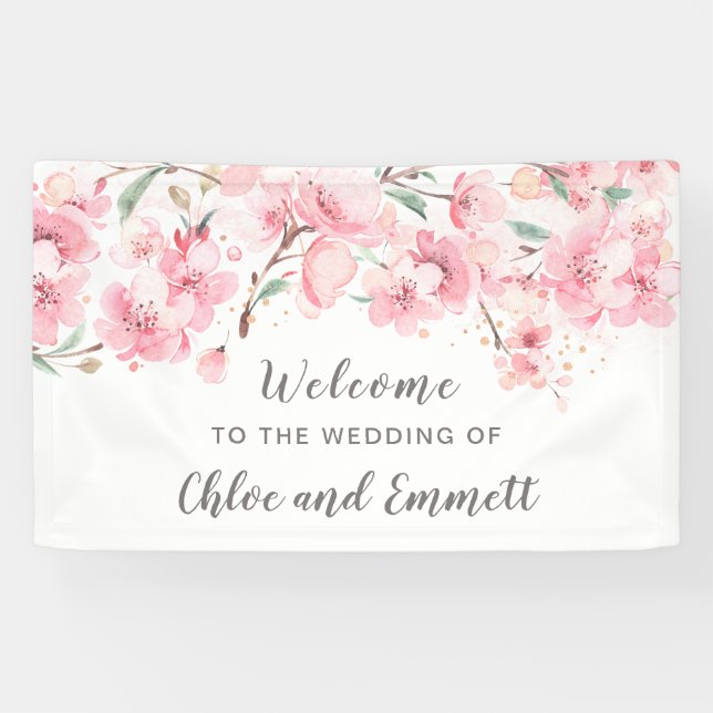 Blush Pink Watercolor Floral Wedding Banner (Horizontal)