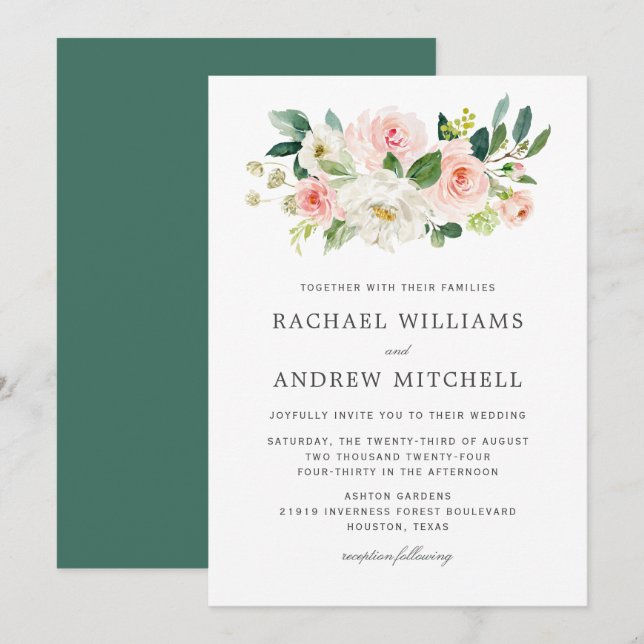 Blush Pink Watercolor Floral Wedding Invitation (Front/Back)