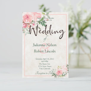 Blush pink watercolor floral wedding invitation