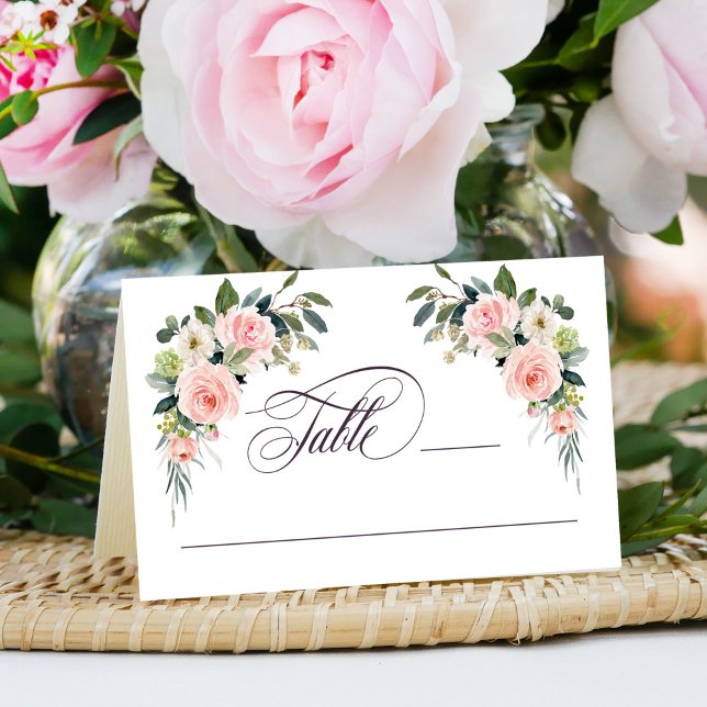 Blush Pink Watercolor Floral Wedding Place Card (Creator Uploaded)