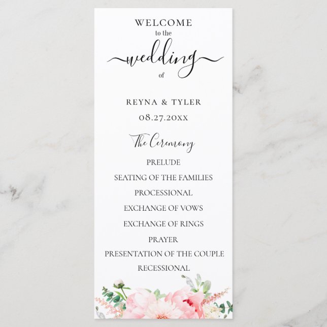 Blush Pink Watercolor Floral Wedding Programme (Front)