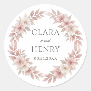 Blush Pink Watercolor Floral Wedding Round Sticker
