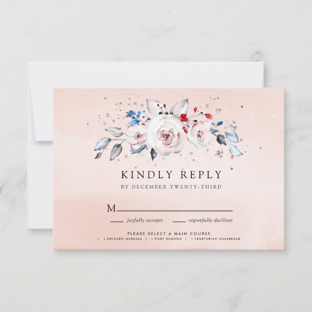 Blush Pink Watercolor Floral Wedding RSVP Card (Front)