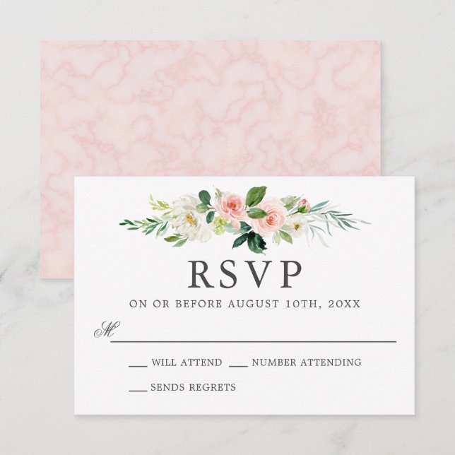 Blush Pink Watercolor Floral Wedding RSVP Invitation (Front/Back)