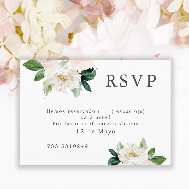 Blush Pink Watercolor Floral Wedding RSVP Spanish  Invitation (Creator Uploaded)