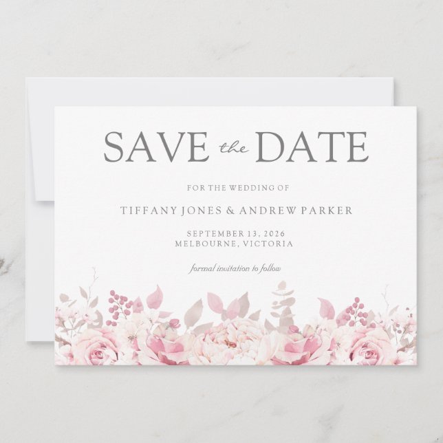 Blush Pink Watercolor Floral Wedding Save The Date (Front)