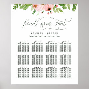 Blush pink watercolor floral wedding seating plan poster