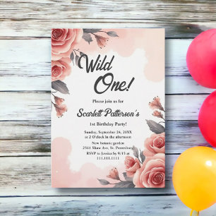Blush Pink Watercolor Floral Wild One 1st Birthday Invitation