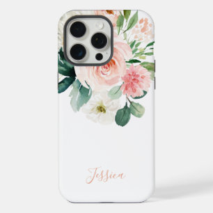 Blush Pink Watercolor Floral with Your Name iPhone 15 Pro Max Case