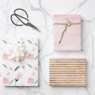 Blush Pink Watercolor Floral Wrapping Paper Sheet