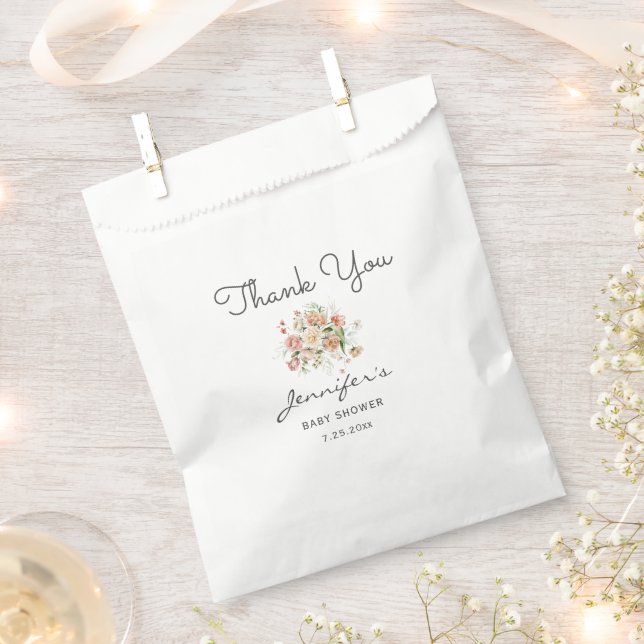 Blush Pink Watercolor Florals Baby Shower Favour Bags (Clipped)