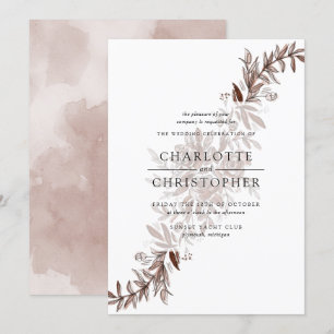 Blush pink watercolor flower arrangement wedding invitation