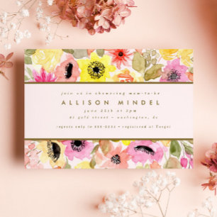 Blush Pink Watercolor Flower Garden Baby Shower Invitation
