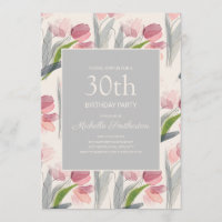 Blush Pink Watercolor Flower Tulips 30th Birthday
