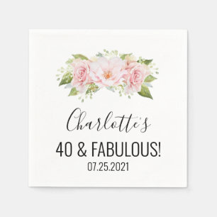 Blush Pink Watercolor Flowers 40 & Fabulous Napkin