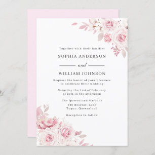 Blush Pink Watercolor Flowers All seasons Wedding Invitation