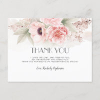 Blush Pink Watercolor Flowers Birthday Thank You