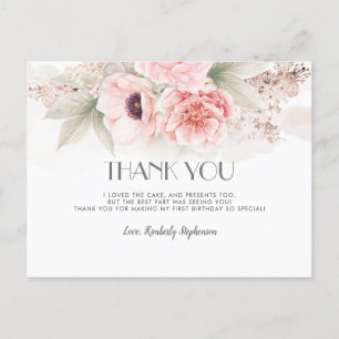Blush Pink Watercolor Flowers Birthday You Thank Postcard
