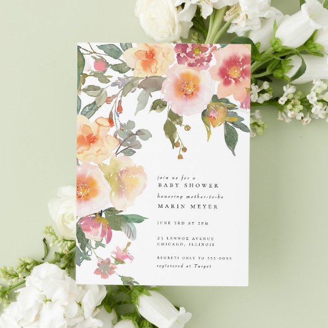 Blush Pink Watercolor Flowers Blooms Baby Shower Invitation (Creator Uploaded)