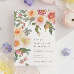 Blush Pink Watercolor Flowers Blooms Wedding Invitation