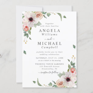 Blush Pink Watercolor Flowers Botanical Wedding Invitation