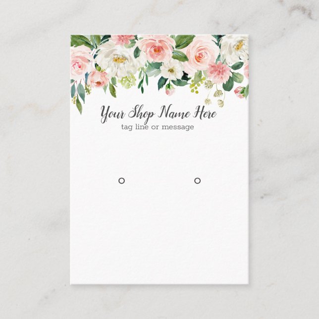 Blush Pink Watercolor Flowers  Earring Display Business Card (Front)