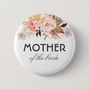 Blush Pink Watercolor Flowers Elegant Wedding 6 Cm Round Badge