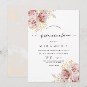 Blush Pink Watercolor Flowers Lovely Quinceanera Invitation