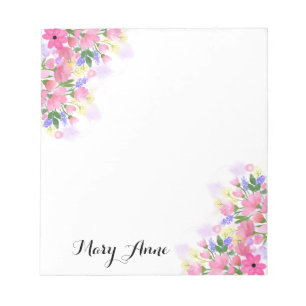 Blush Pink Watercolor Flowers Personalised Notepad