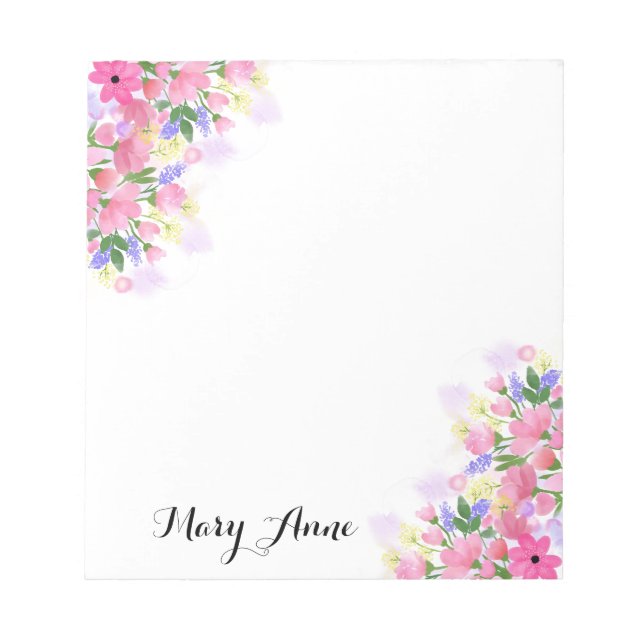 Blush Pink Watercolor Flowers Personalised Notepad (Front)