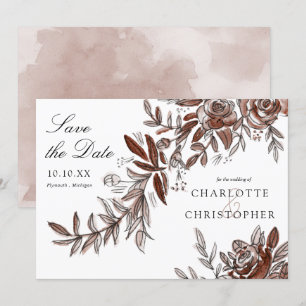 blush pink watercolor flowers save the date invitation