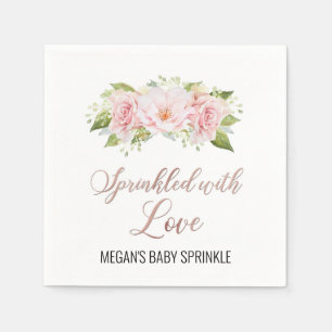 Blush Pink Watercolor Flowers Sprinkled with Love Napkin