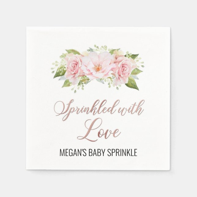 Blush Pink Watercolor Flowers Sprinkled with Love Napkin (Front)