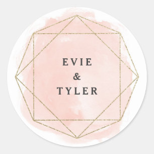 Blush Pink Watercolor Gem Couples Wedding Classic Round Sticker