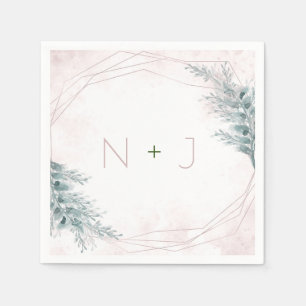 Blush Pink Watercolor Geometric Botanical Wedding Napkin