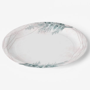 Blush Pink Watercolor Geometric Botanical Wedding Paper Plate