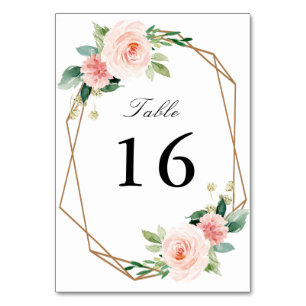 blush pink watercolor geometric wedding table number