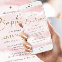 Blush Pink Watercolor Girl Baptism Mobile Invite
