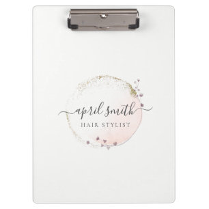Blush Pink Watercolor Gold Circle Floral Wreath Clipboard