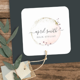 Blush Pink Watercolor Gold Circle Floral Wreath Square Sticker