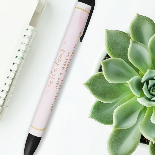 Blush Pink Watercolor Gold Circle Salon Black Ink Pen (Creator Uploaded)