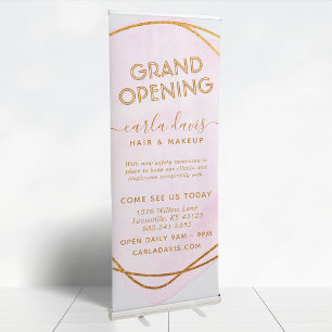 Blush Pink Watercolor Gold Circle Salon Reopening Retractable Banner