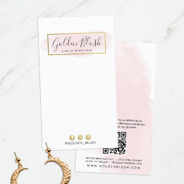 Blush Pink Watercolor Gold Earring Jewellery Displ Business Card
