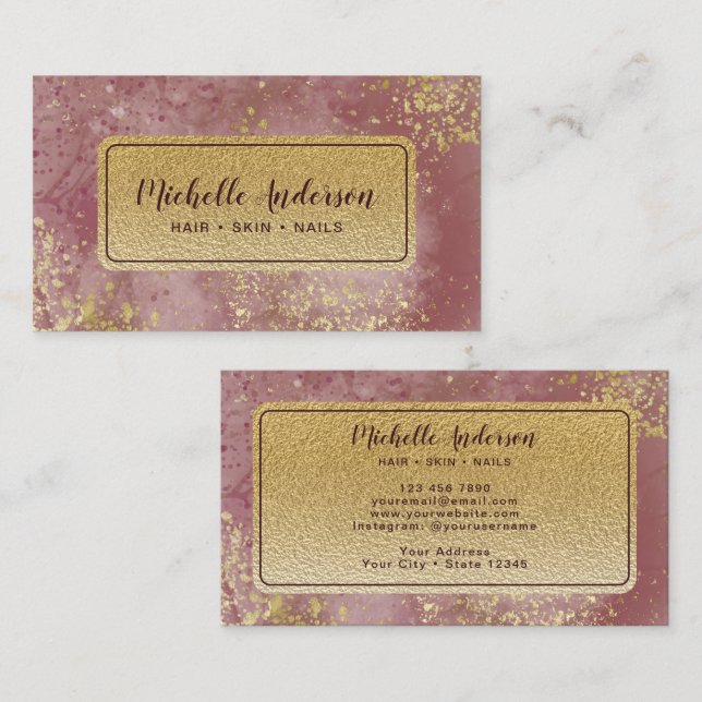 Blush Pink Watercolor Gold Foil Business Card (Front/Back)