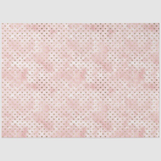 Blush Pink Watercolor Gold Hearts Tissue Paper (Front)